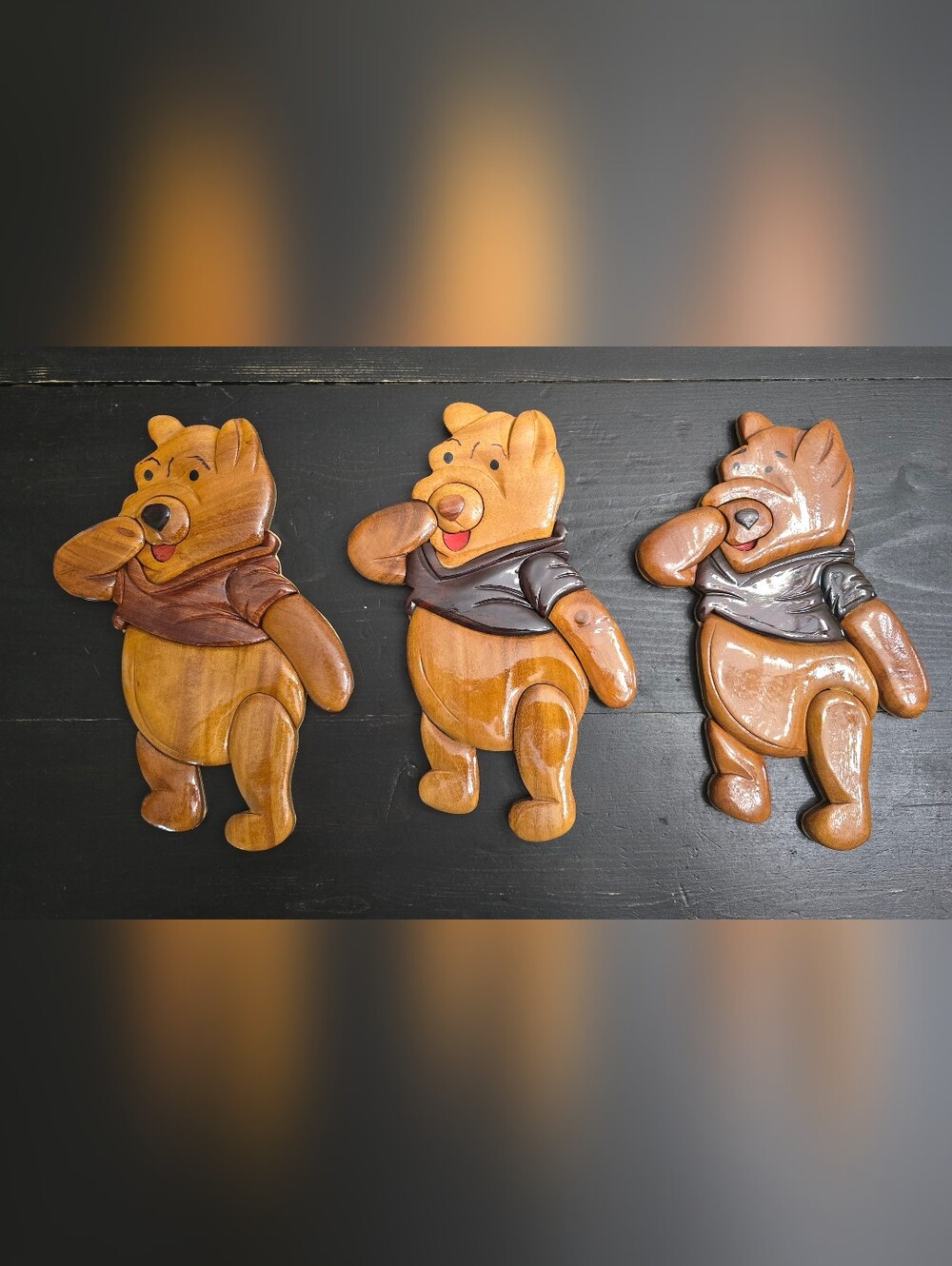 Lot of 3 Wooden Winnie the Pooh Wall Art Intarsia Plaque 9" Disney Nursery Decor